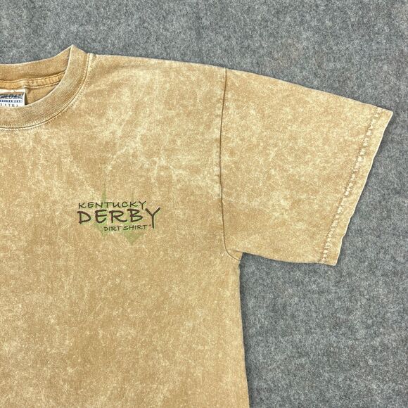 Kentucky Derby Shirt Mens Medium Brown Dirt Shirt Short Sleeve 132nd VTG Y2K - Picture 7 of 12